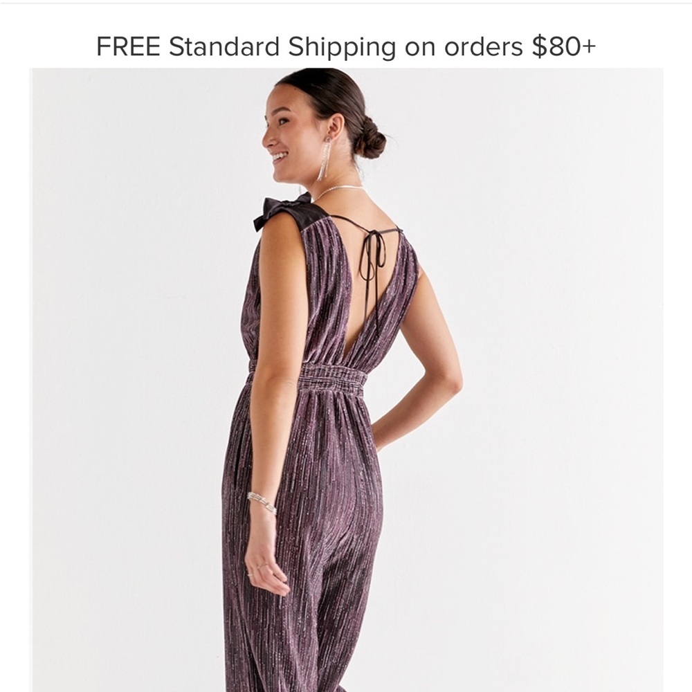 Francesca's Collections Purple Velvet Jumpsuit with Open Back